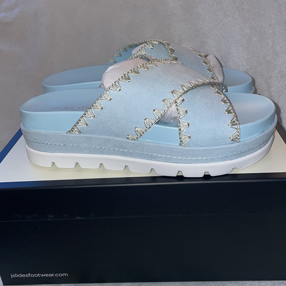 NWT J/SLIDES BAE Light Blue Faux Suede Sandal - Picture 9 of 14